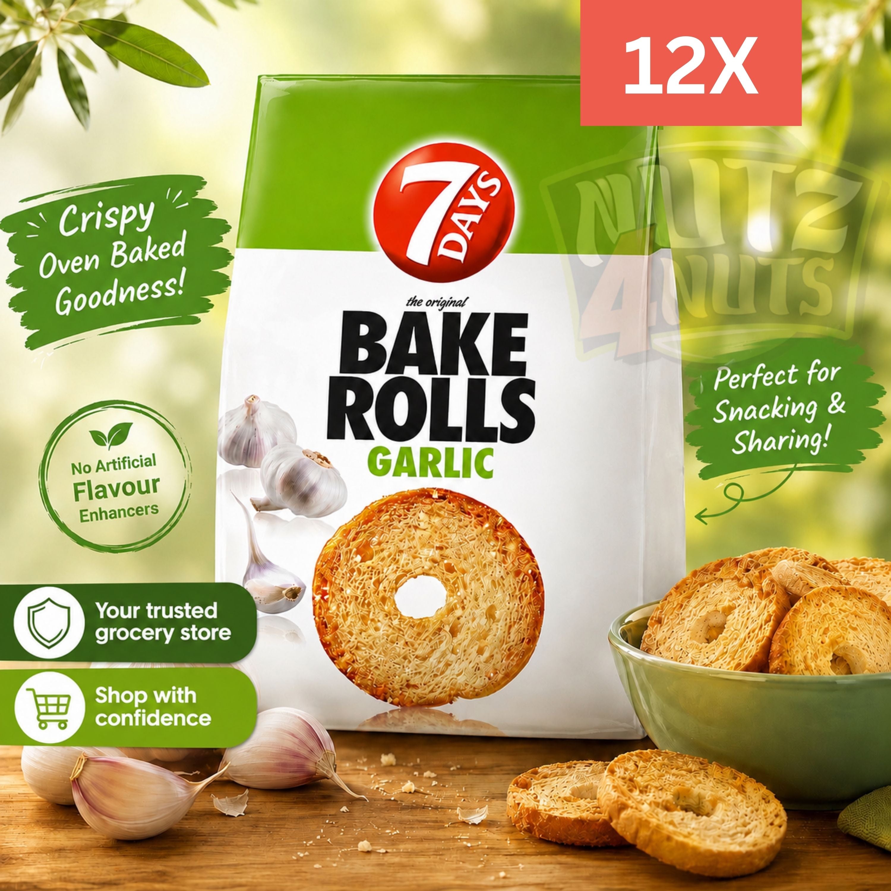7 Days Bake Rolls Garlic Flavor 12X80g – Nutz4Nuts