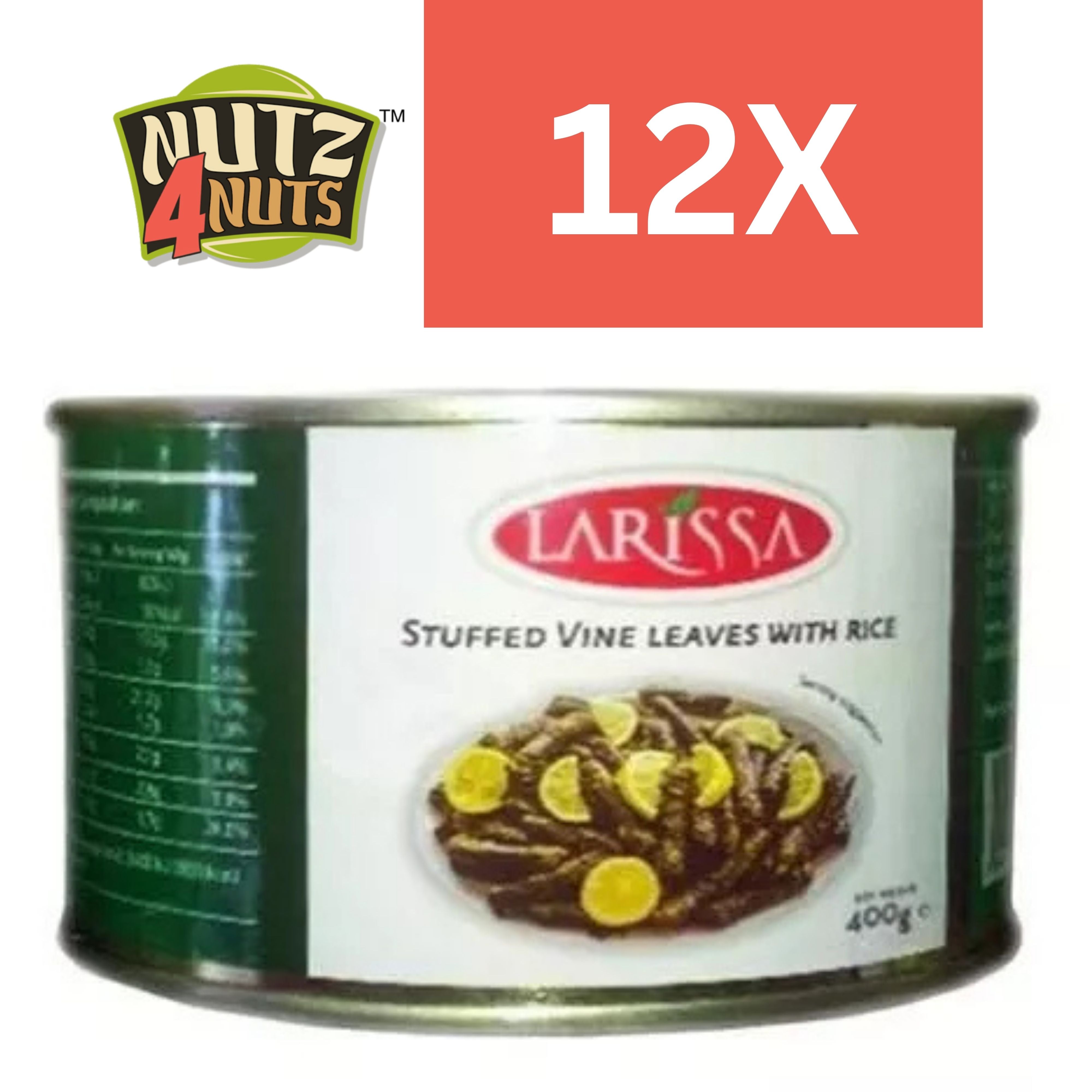 Larissa Stuffed Vine Leaves with Rice 12X400g – Nutz4Nuts